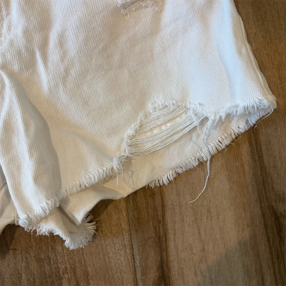 Zara Girls Shorts Size 13-14 Years White Denim Cut-Off Distressed High